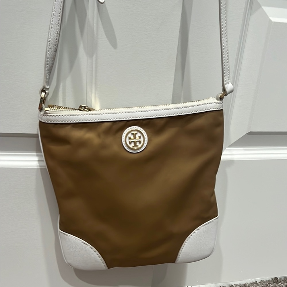 Tory Burch Brown and White Crossbody Bag (used)